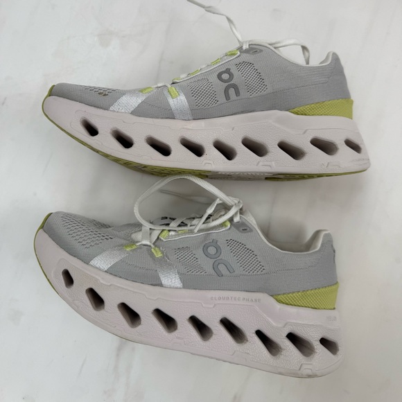 On Running Athletic Shoes - White, Silver and Neon Yellow  (chartreuse) size 7 - Picture 4 of 9